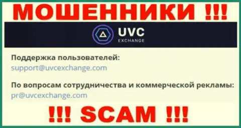 Связаться с мошенниками UVC Exchange сможете по этому адресу электронной почты (информация была взята с их ресурса)