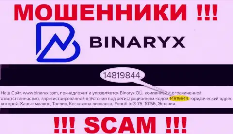Binaryx не скрывают рег. номер: 14819844, да и для чего, разводить клиентов он не мешает