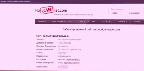 Web-сайт БудриганТрейд Ком в пределах РФ заблокирован Генеральной прокуратурой