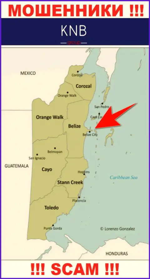 С internet обманщиком КНБ Групп Лимитед весьма опасно сотрудничать, ведь они расположены в офшорной зоне: Belize