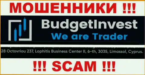 Не сотрудничайте с компанией BudgetInvest Org - эти internet обманщики осели в офшоре по адресу - 8 Octovriou 237, Lophitis Business Center II, 6-th, 3035, Limassol, Cyprus