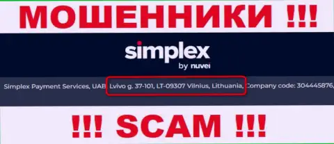 На web-сервисе компании SimplexCc Com предоставлен липовый адрес регистрации - это МОШЕННИКИ !