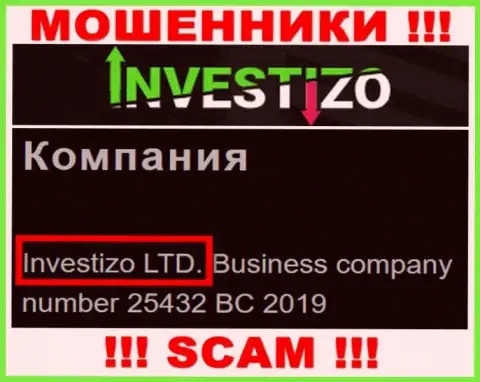 Данные об юр лице Investizo LTD у них на официальном онлайн-сервисе имеются - это Инвестицо Лтд