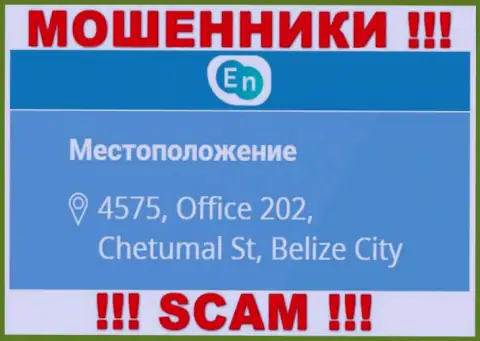 Адрес мошенников ЕН-Н Ком в оффшоре - 4575, Office 202, Chetumal St, Belize City, данная информация указана у них на официальном сайте