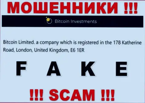 Адрес регистрации компании Bitcoin Investments на официальном сайте - фейковый !!! БУДЬТЕ ОЧЕНЬ БДИТЕЛЬНЫ !!!