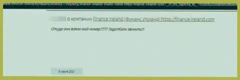 Отзыв, в котором показан плохой опыт совместного сотрудничества лоха с организацией Finance Ireland