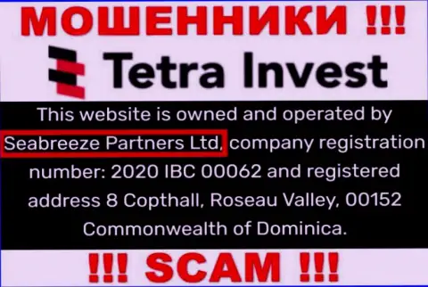 Юридическим лицом, владеющим мошенниками Тетра Инвест, является Seabreeze Partners Ltd