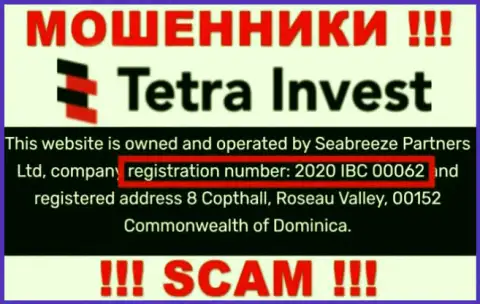 Регистрационный номер интернет-обманщиков Tetra Invest, с которыми не стоит иметь дело - 2020 IBC 00062
