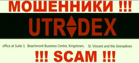 Юридический адрес регистрации кидал UTradex в офшорной зоне - office at Suite 3, ​Beachmont Business Centre, Kingstown, St. Vincent and the Grenadines, эта инфа предложена у них на официальном ресурсе
