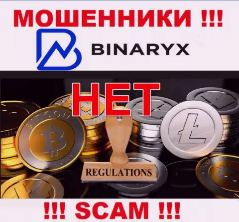 На сайте жуликов Binaryx Com нет информации о регуляторе - его попросту нет