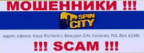 Оффшорный адрес Спин Сити - Kaya Richard J. Beaujon Z/N, Curacao, P.O. Box 6248, информация позаимствована с сайта компании