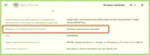АКС Капитал - это лохотронщики, внесенные Центральным Банком Российской Федерации в черный список, как фирма с признакам финансовой пирамиды
