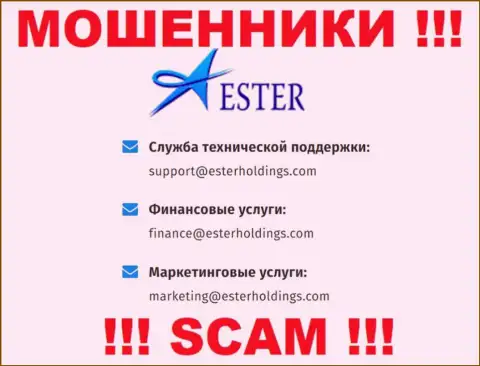 В разделе контактные данные, на официальном сайте интернет-мошенников Ester Holdings, найден был данный адрес электронного ящика