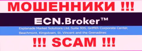 Жульническая организация ECN Broker расположена в офшорной зоне по адресу: Suite 305, Griffith Corporate Center, Beachmont, Kingstown, St. Vincent and the Grenadine, будьте очень внимательны