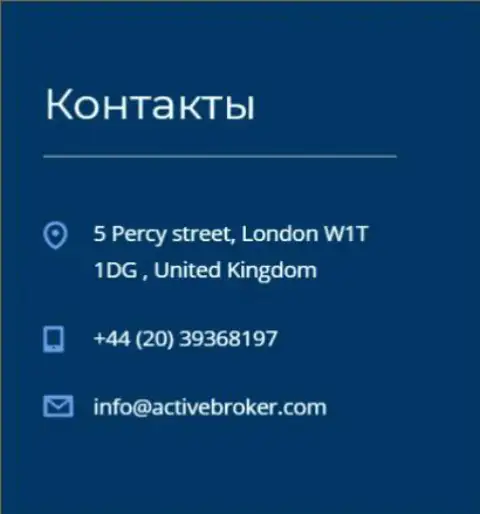 Адрес главного офиса ФОРЕКС брокерской компании ActiveBroker Сom, размещенный на официальном сайте этого ФОРЕКС дилера