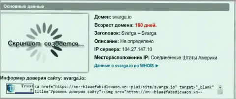 Возраст домена Форекс брокерской конторы Сварга, согласно инфы, полученной на веб-портале doverievseti rf